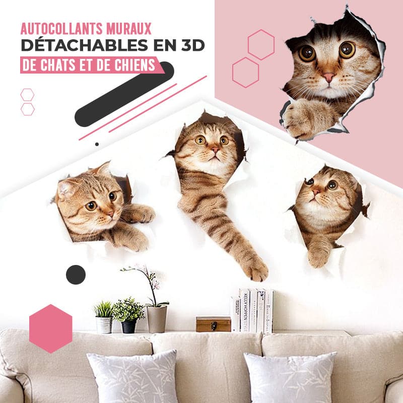 3D-Wandaufkleber mit abnehmbaren Katzen- und Hundemotiven