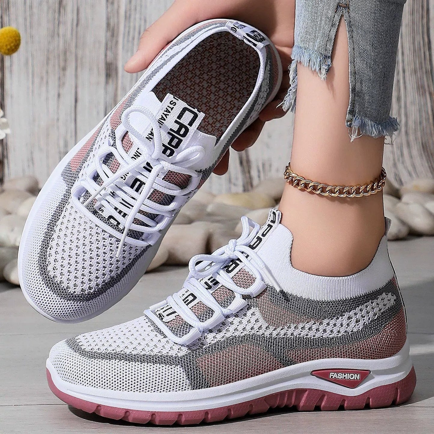 📢📢50%Rabatt!!!🎉👟 Damen Laufschuhe mit Schnürung – Atmungsaktives Mesh – Gepolsterte Sohle – Rutschfest & Leicht – Für Sport & Freizeit