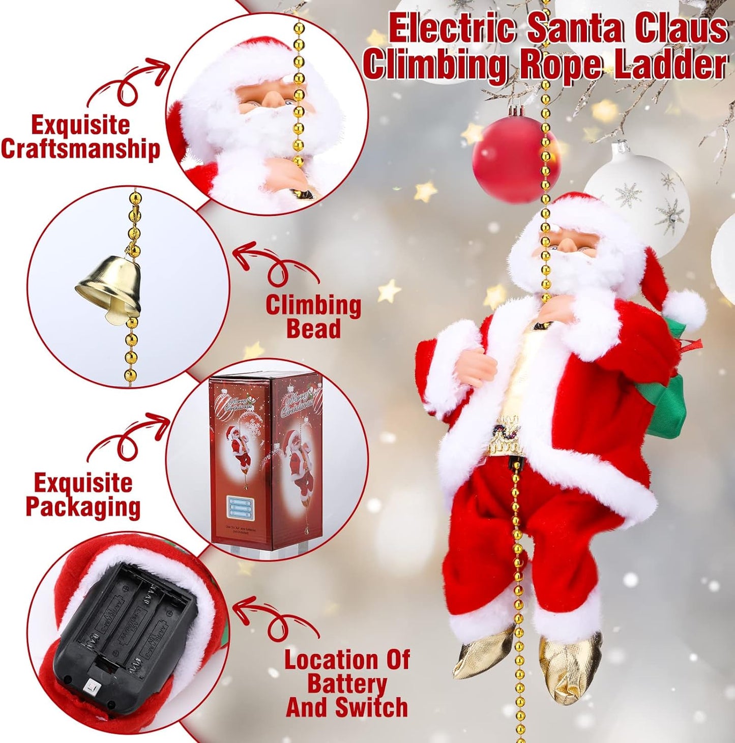 🎅Frühweihnachtsangebote – 50% RABATT🎄Elektrischer Kamin mit kletterndem Weihnachtsmann und Musikspielzeug