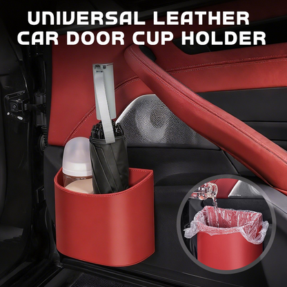 🔥🎁 2+1 GRATIS!!🥳💞 50K+ VERKAUFT! 🚗🧺 Getränkehalter aus Leder für die Autotür – Große Öffnung für Getränke und Handy. Sicherer Clip-Befestigungsmechanismus. Robustes und stylisches PU-Leder. 🛡️✨