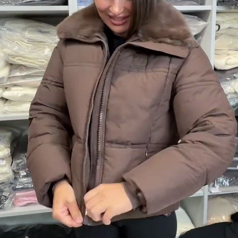 Kurze Pufferjacke für Damen mit Stehkragen