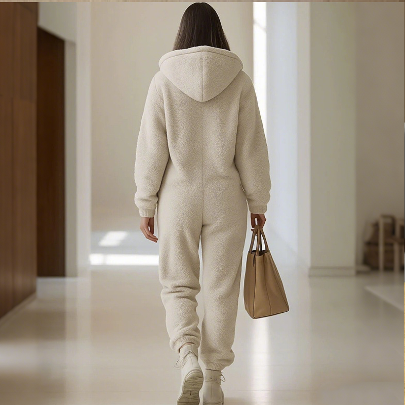 Warmer Damen-Overall mit Kapuze, Reißverschluss und Taschen