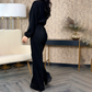 Eleganter langärmeliger Cord-Jumpsuit mit Reißverschluss