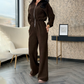 Eleganter langärmeliger Cord-Jumpsuit mit Reißverschluss