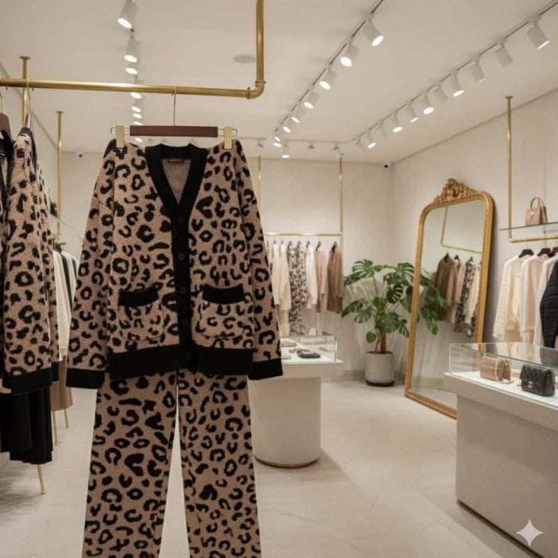 Damen-Winterpyjama-Set mit Leopardenmuster