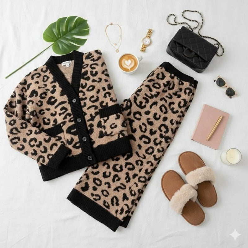 Damen-Winterpyjama-Set mit Leopardenmuster
