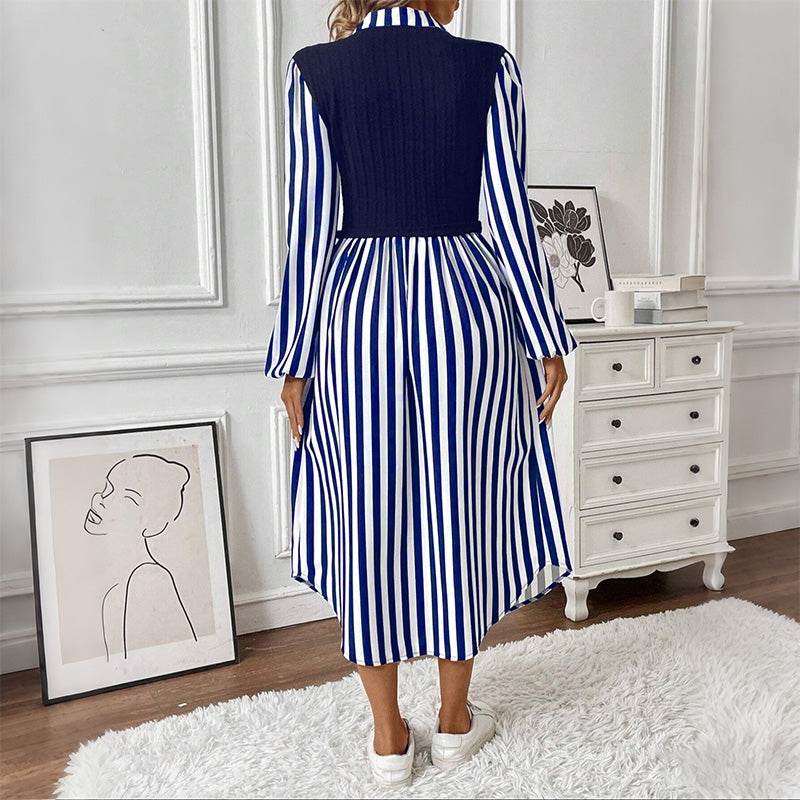 Gestreiftes Langarm-Hemdkleid mit kontrastierendem Oberteil