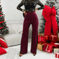 Damenhose mit Blumenmuster, Spitze und hoher Taille sowie ausgestelltem Bein
