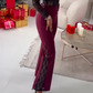 Damenhose mit Blumenmuster, Spitze und hoher Taille sowie ausgestelltem Bein