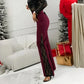 Damenhose mit Blumenmuster, Spitze und hoher Taille sowie ausgestelltem Bein