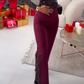 Damenhose mit Blumenmuster, Spitze und hoher Taille sowie ausgestelltem Bein