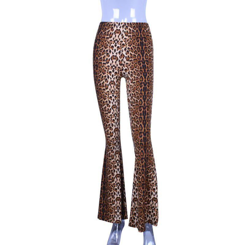 Damenhose mit hoher Taille, Leoparden- und Tigerprint und Schlagbeinen