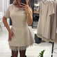 Glitzerndes Minikleid mit kurzen Ärmeln und Spitzenbesatz für Damen