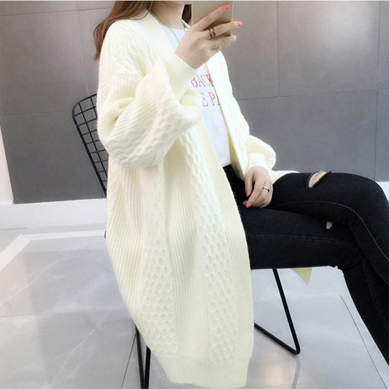 Damen-Strickjacke mit V-Ausschnitt und Laternenärmeln