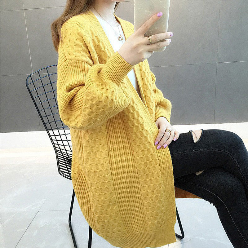 Damen-Strickjacke mit V-Ausschnitt und Laternenärmeln