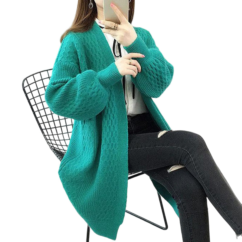 Damen-Strickjacke mit V-Ausschnitt und Laternenärmeln