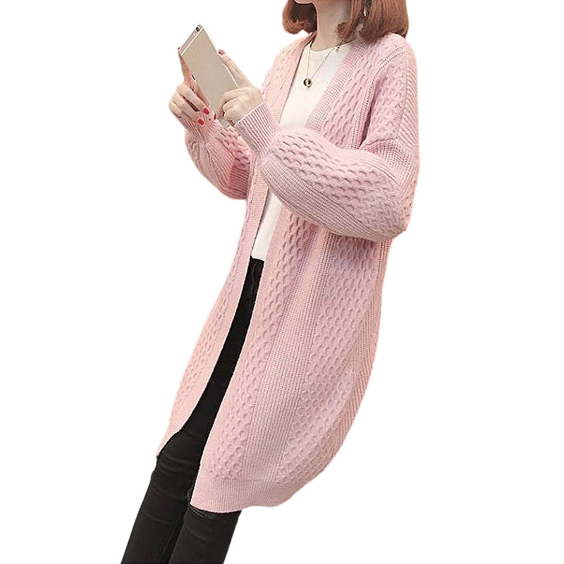 Damen-Strickjacke mit V-Ausschnitt und Laternenärmeln