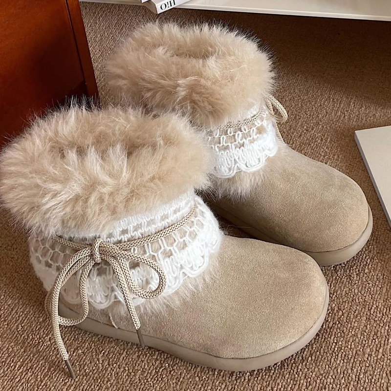 Damen Stiefeletten mit Plüschfutter & Spitzen-Schnürung