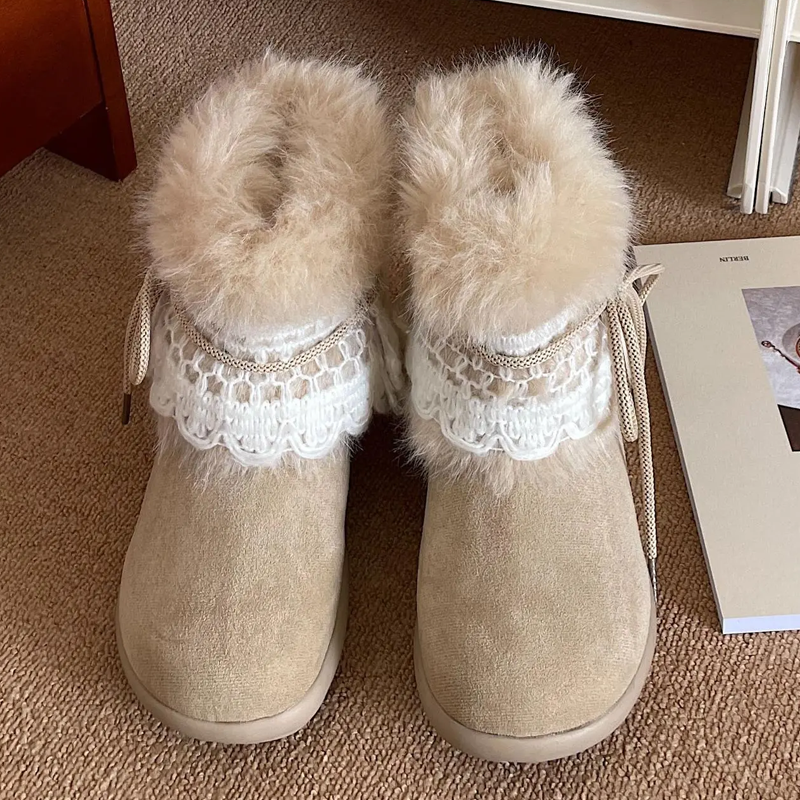 Damen Stiefeletten mit Plüschfutter & Spitzen-Schnürung