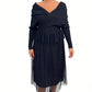 Elegantes schulterfreies Strick-Midikleid mit Patchwork-Design für Damen