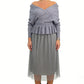 Elegantes schulterfreies Strick-Midikleid mit Patchwork-Design für Damen