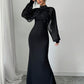 Elegantes Meerjungfrauen-Kleid mit Kragen aus Kunstperlen