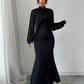 Elegantes Meerjungfrauen-Kleid mit Kragen aus Kunstperlen