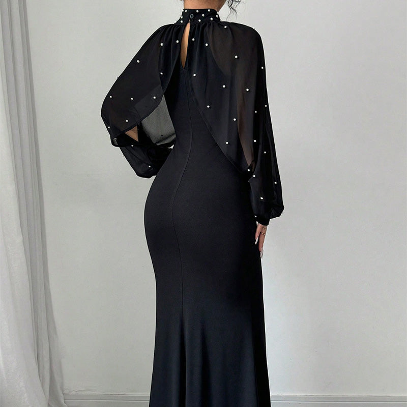 Elegantes Meerjungfrauen-Kleid mit Kragen aus Kunstperlen