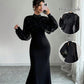 Elegantes Meerjungfrauen-Kleid mit Kragen aus Kunstperlen