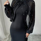 Elegantes Meerjungfrauen-Kleid mit Kragen aus Kunstperlen