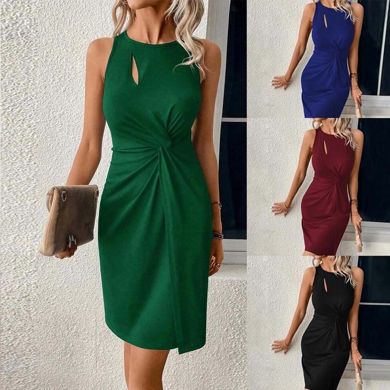 Damen Cocktailkleid mit Hohl-Ausschnitt und Twist-Knoten-Raffung