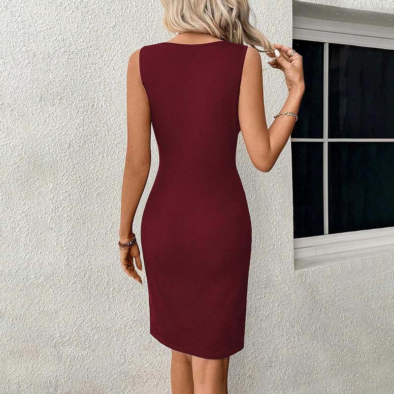 Damen Cocktailkleid mit Hohl-Ausschnitt und Twist-Knoten-Raffung