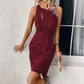 Damen Cocktailkleid mit Hohl-Ausschnitt und Twist-Knoten-Raffung