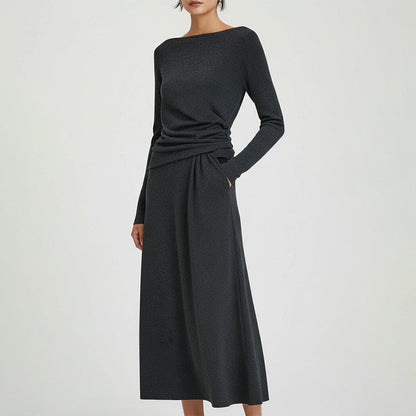 Eleganter Damen-Zweiteiler: Langarmshirt mit Raffung & Midirock