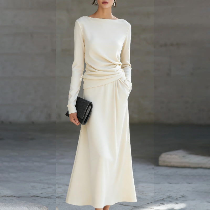 Eleganter Damen-Zweiteiler: Langarmshirt mit Raffung & Midirock