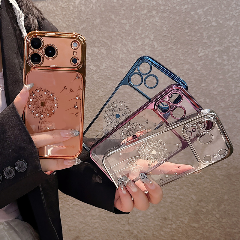 Transparente Handyhülle mit Löwenzahn-Strasssteinen
