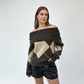 Damen-Strickpullover mit Carmenausschnitt und Argyle-Muster