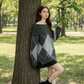 Damen-Strickpullover mit Carmenausschnitt und Argyle-Muster