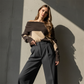 Damen-Strickpullover mit Carmenausschnitt und Argyle-Muster
