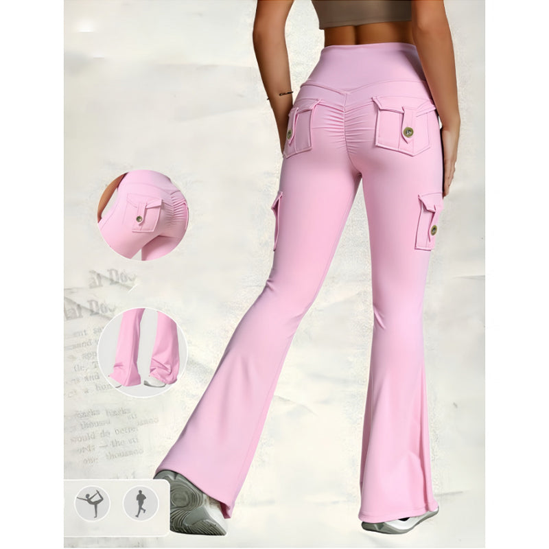 Hoch taillierte, ausgestellte Yogahose für Damen mit Taschen
