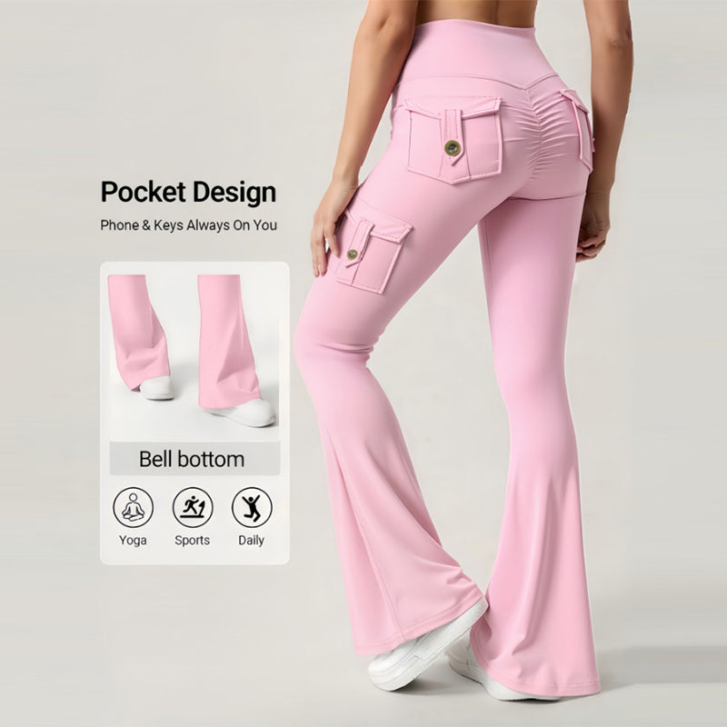 Hoch taillierte, ausgestellte Yogahose für Damen mit Taschen