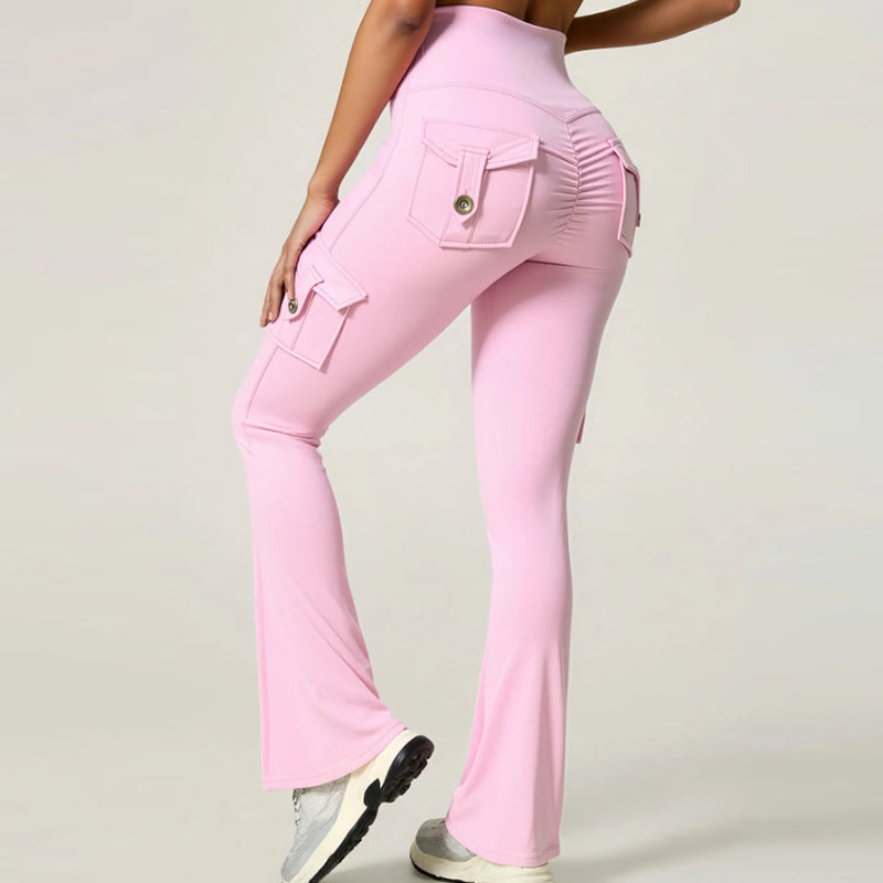 Hoch taillierte, ausgestellte Yogahose für Damen mit Taschen