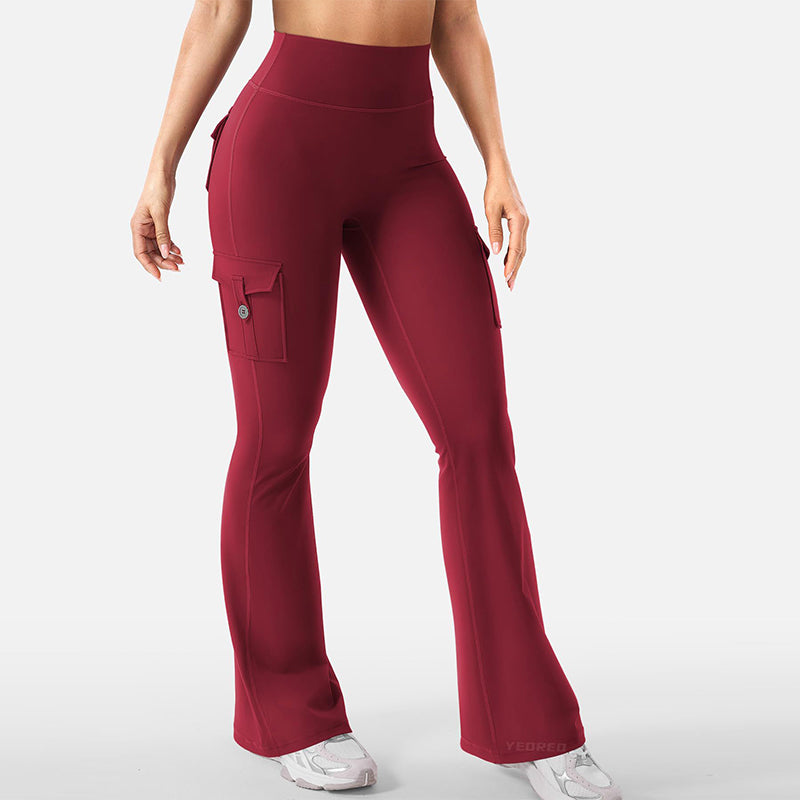 Hoch taillierte, ausgestellte Yogahose für Damen mit Taschen