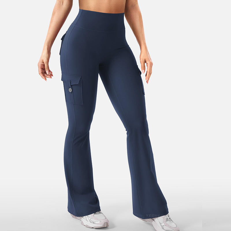 Hoch taillierte, ausgestellte Yogahose für Damen mit Taschen