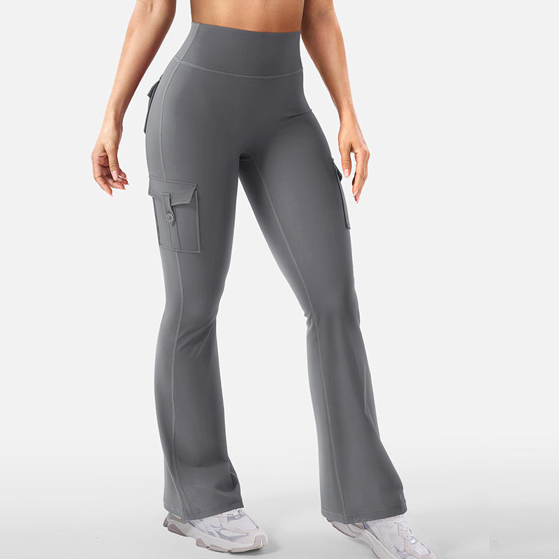 Hoch taillierte, ausgestellte Yogahose für Damen mit Taschen