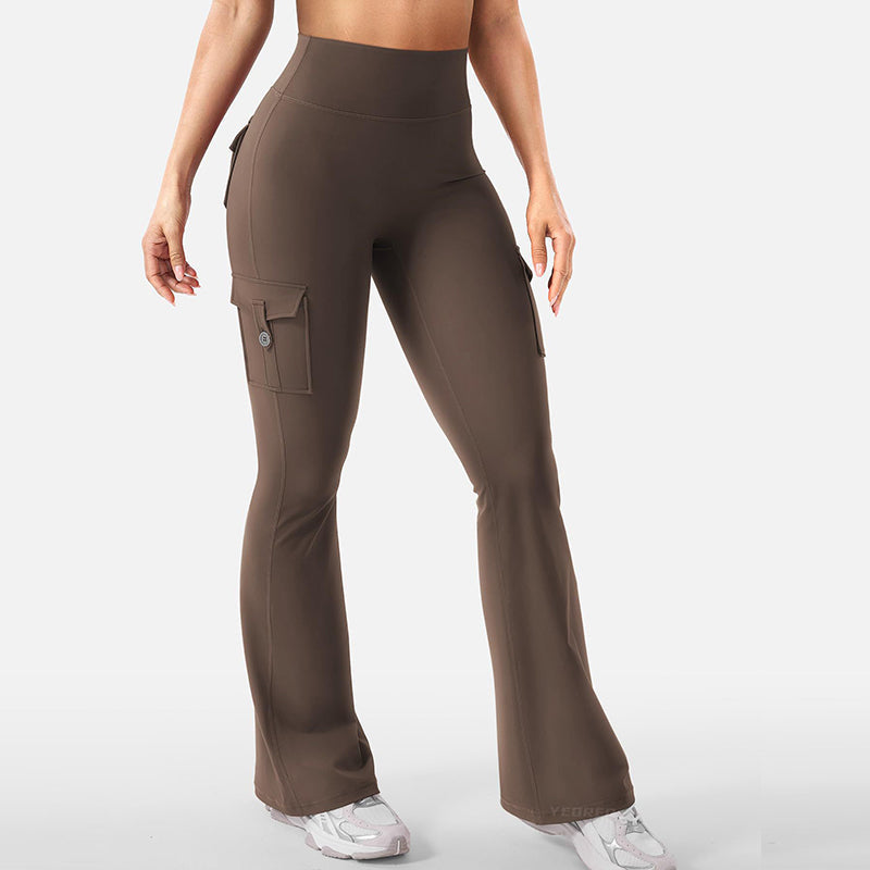 Hoch taillierte, ausgestellte Yogahose für Damen mit Taschen