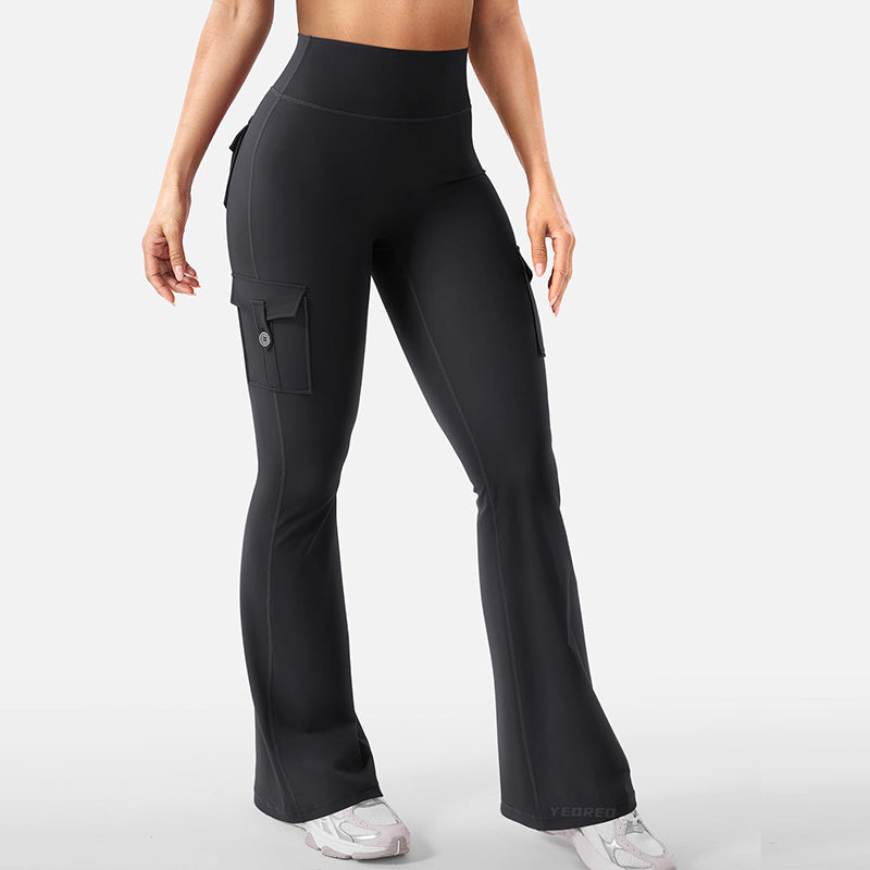 Hoch taillierte, ausgestellte Yogahose für Damen mit Taschen