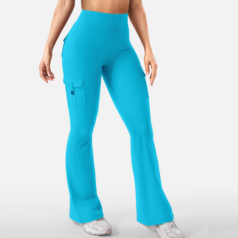 Hoch taillierte, ausgestellte Yogahose für Damen mit Taschen