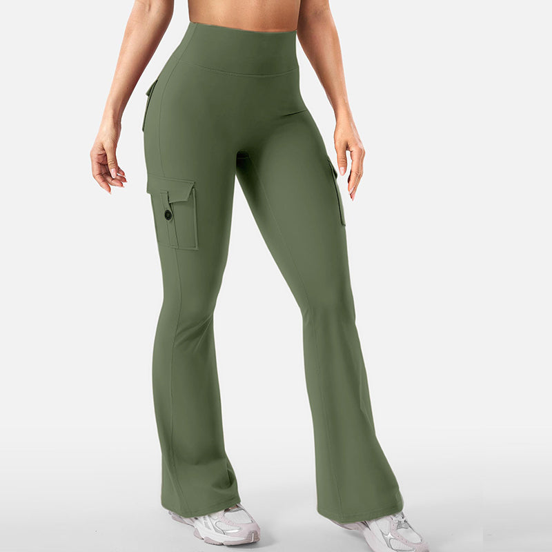 Hoch taillierte, ausgestellte Yogahose für Damen mit Taschen
