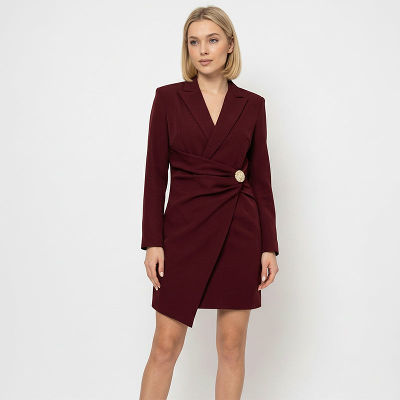 Elegantes Damen Mini-Blazerkleid in Wickeloptik mit V-Ausschnitt